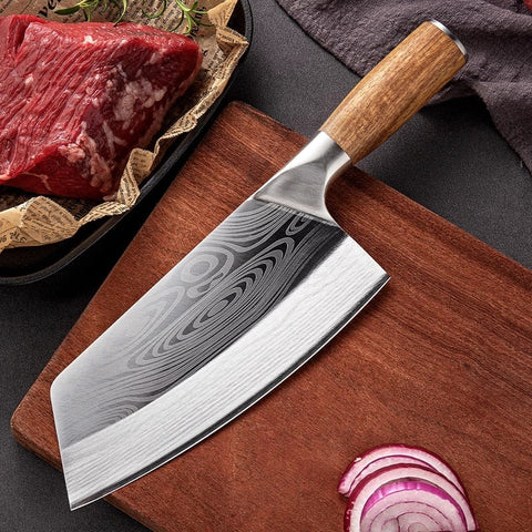 Chef Knife Damascus Laser Pattern Kitchen Knife Stainless Steel Butcher Knife Meat Bone Fish Fruit Vegetables Cleaver Handmade knives knife - Statnmore-7861