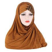 2021 New Product Sequin Splicing Women Hijab Scarf Muslim Lady Hijab Caps Islam Clothing Malaysia Solid Shawl Headscarves - Statnmore-7861