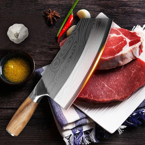 Chef Knife Damascus Laser Pattern Kitchen Knife Stainless Steel Butcher Knife Meat Bone Fish Fruit Vegetables Cleaver Handmade knives knife - Statnmore-7861