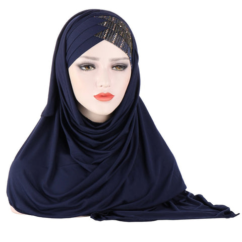 2021 New Product Sequin Splicing Women Hijab Scarf Muslim Lady Hijab Caps Islam Clothing Malaysia Solid Shawl Headscarves - Statnmore-7861