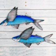 2pcs Metal Flying Fish Wall Decor Sculpture Coastal Art Hanging Glass for Indoor Bathroom Outdoor Beach Garden Living Room - Statnmore-7861