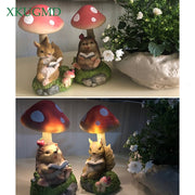 Rabbit Hedgehog Night Light Garden Decoration Mushroom Small Animal Sculpture Crafts Desktop Balcony Flower Pots Decorative Home Hand Crafted Decorative Item - Statnmore-7861