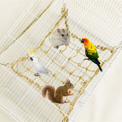 Parrot Climbing Net Bird Toy Swing Rope Net Bird Stand Net Hammock With Hook Bird Hanging Climbing Chewing Biting Toys Handmade Pet Supplies - Statnmore-7861