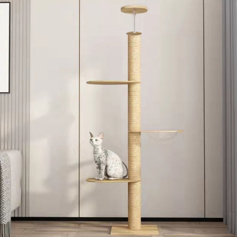 Cat Tree Floor to Ceiling Cat Tower Adjustable Kitten Multi-Level Condo With Scratching Post Pad Hammock Pet Cat Activity Center Cat Scratching post - Statnmore-7861