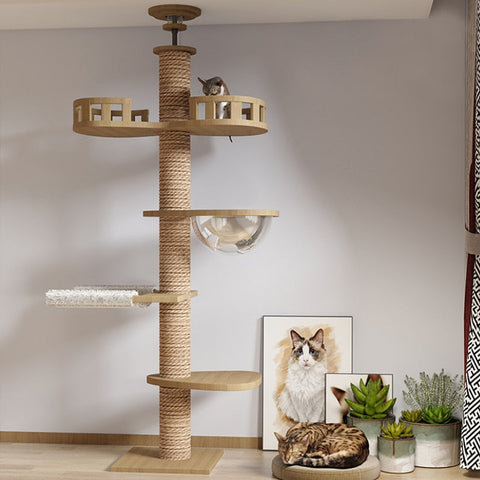 Cat Tree Floor to Ceiling Cat Tower Adjustable Kitten Multi-Level Condo With Scratching Post Pad Hammock Pet Cat Activity Center Cat Scratching post - Statnmore-7861