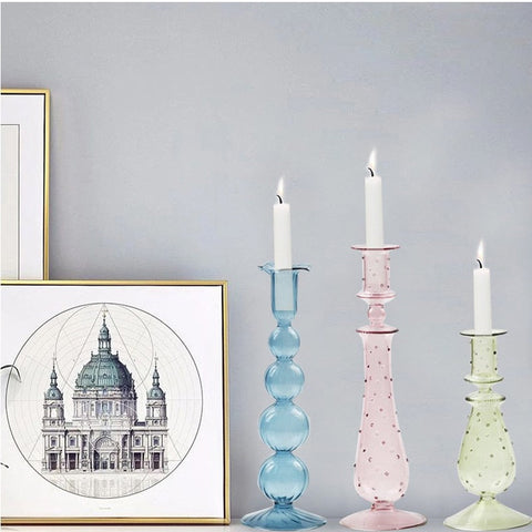 Glass Candle Holder Home Decor Wedding Decoration Home Decoration Accessories European Retro Crystal Candlestick Hand Crafted - Statnmore-7861