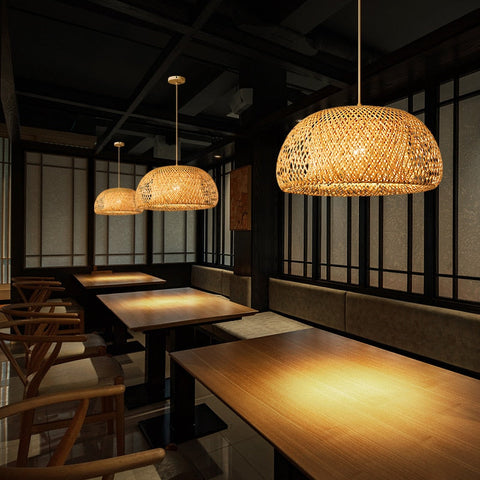 Handmade Bamboo Weaving Lamp Rattan Suspension Chinese Style Home Decor Hanging Light Fixture Modern Dinning Room Pendant Light - Statnmore-7861