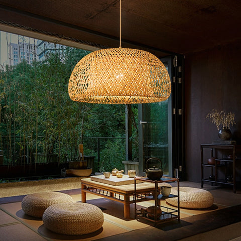 Handmade Bamboo Weaving Lamp Rattan Suspension Chinese Style Home Decor Hanging Light Fixture Modern Dinning Room Pendant Light - Statnmore-7861