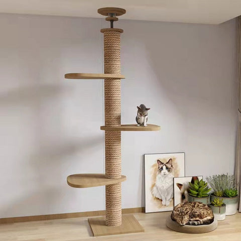 Cat Tree Floor to Ceiling Cat Tower Adjustable Kitten Multi-Level Condo With Scratching Post Pad Hammock Pet Cat Activity Center Cat Scratching post - Statnmore-7861