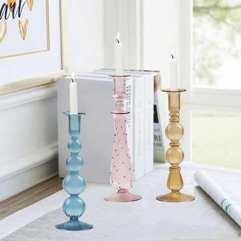 Glass Candle Holder Home Decor Wedding Decoration Home Decoration Accessories European Retro Crystal Candlestick Hand Crafted - Statnmore-7861